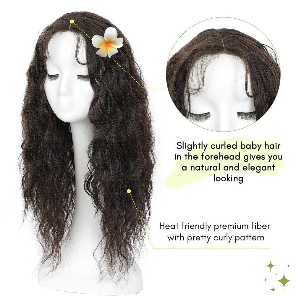 Role Play For Movie Cosplay Wigs,Princess Wig with Flower,Long Curly Black Synthetic Heat Resistan Fiber Full Machine Wig Party None Lace Side Parting for Women Daily Use - Image 4