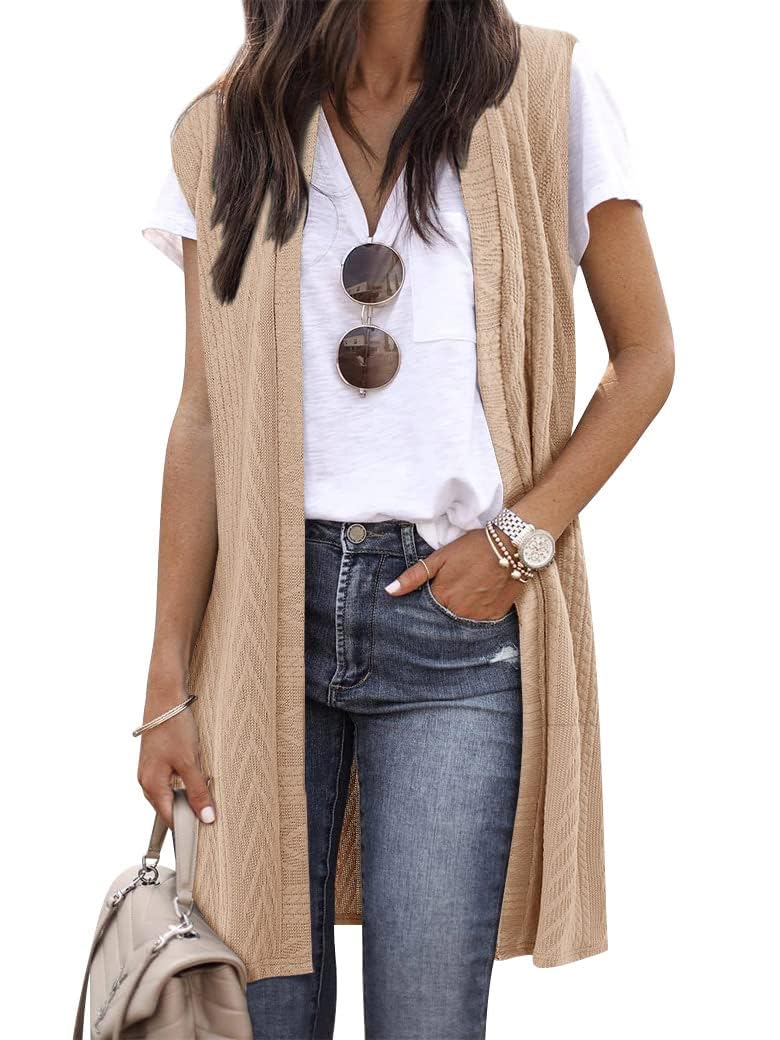 ZXZY Long Vest for Women Sleeveless Dusters Knit Cardigan Outwear Vest