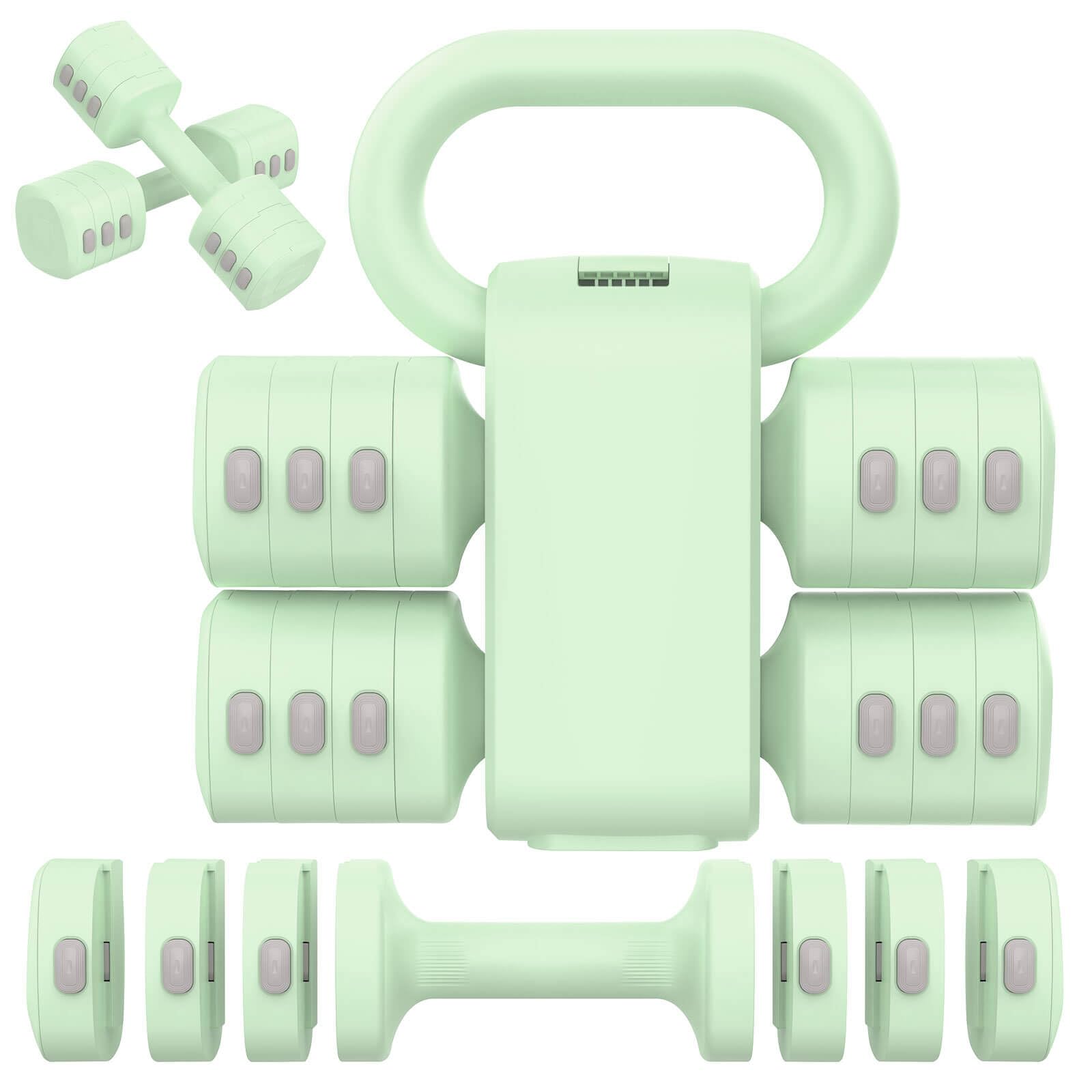 Tepemccu 2-in-1 Adjustable Dumbbells & Kettlebell Set, 4-Level (1-2.5kg) Home Gym Weights | All-in-One Strength Training Tool for Men & Women | Space Saving Free Weights for Full Body Workout (Green)