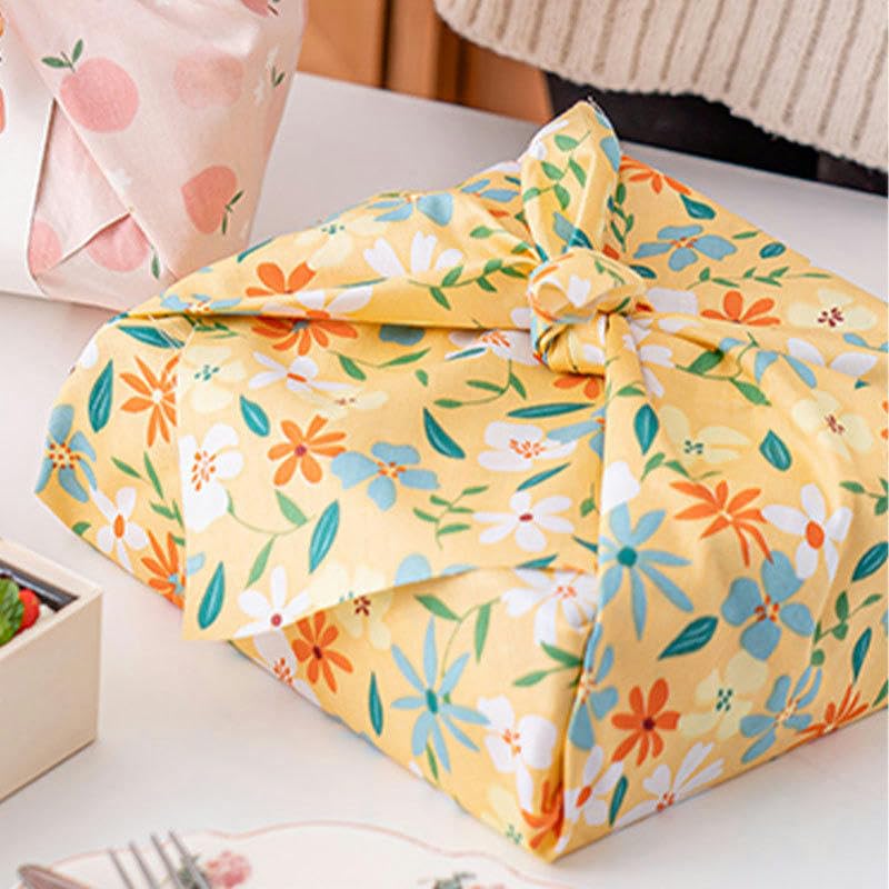 Japan Wrap The Cloth Cotton Line, 70 * 70 cm 4 szt. wielokrotnego użytku ściereczka do pakowania owoców(Yellow Flower)