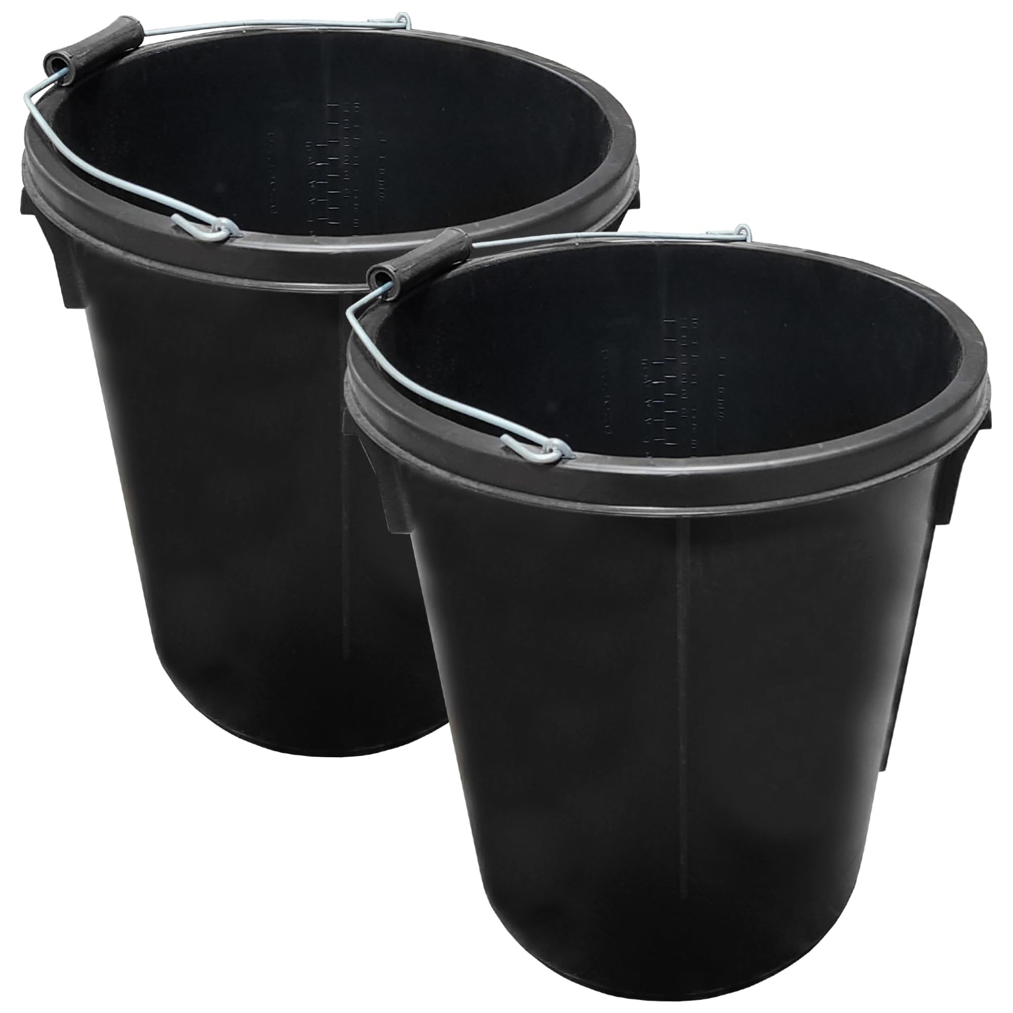 2x Black Plasterer Bucket Heavy Duty Plasterers Bucket for Mixing Building Plaster and Holding Water - 25 Litre