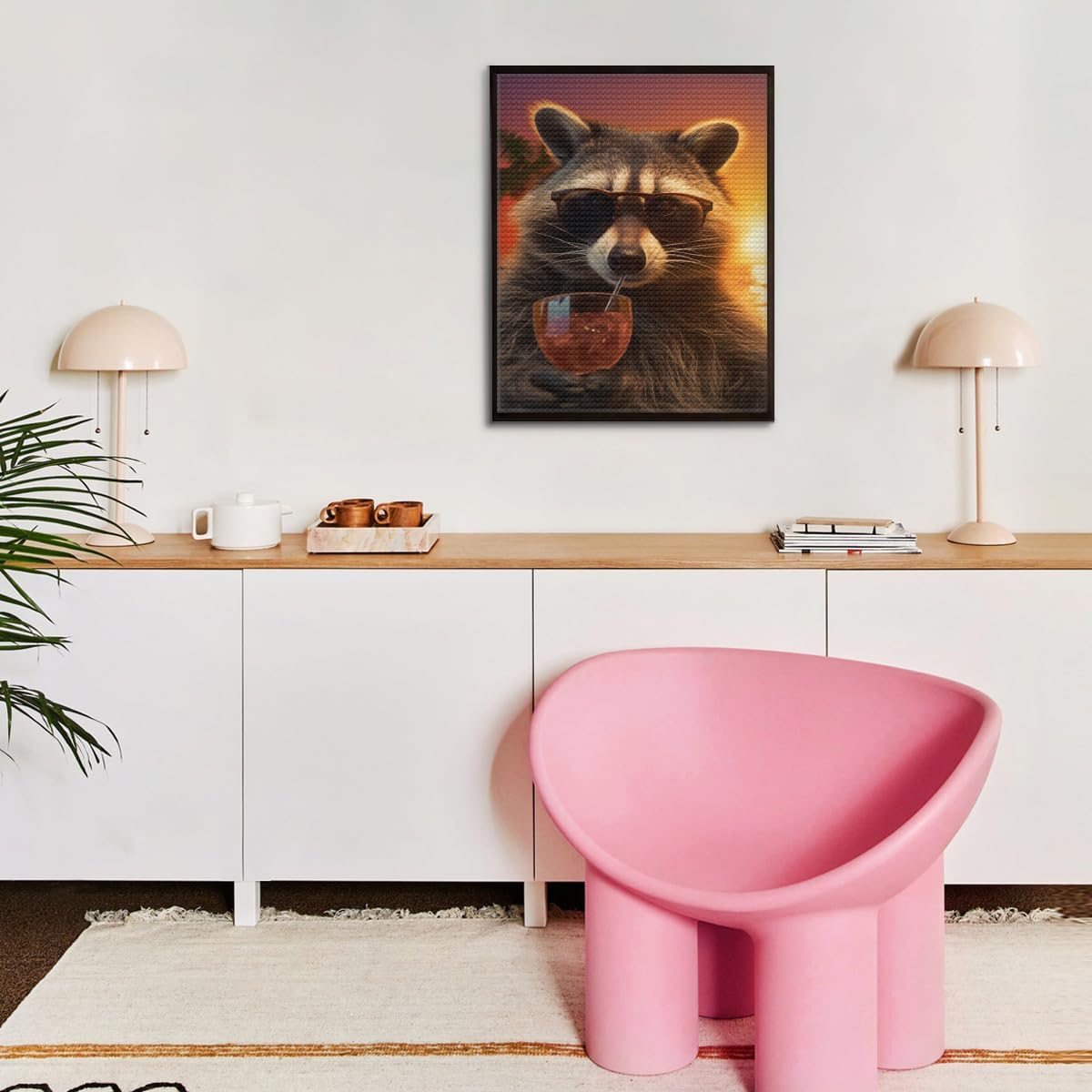 DIY 3D Diamond Painting Drawing Pictures by Number Kits Raccoon Having Cocktail Cross Stitch Crystal Rhinestone Embroidery Paintings Pictures Arts Craft for Home Wall Decor