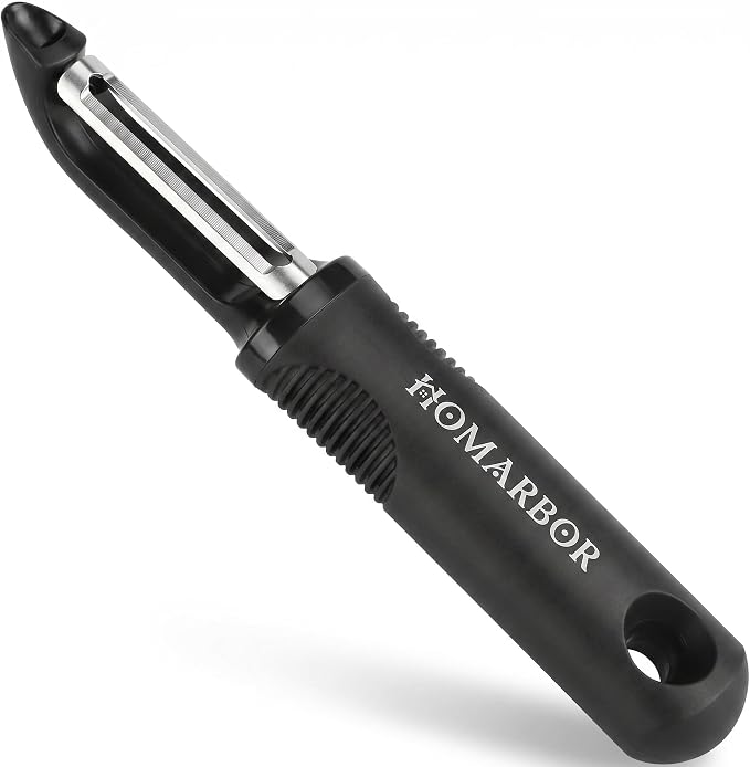 Black Premium Vegetable Peeler | Ultra-Sharp Swivel Stainless Steel Blade | Ergonomic Soft Grip Handle | Mango Peeler | Dishwasher Safe | Skin Peeler for Veggies & Fruits | Potato Peeler & Eye Remover