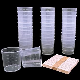 60 Pcs Plastic Graduated Cups, 30ml/1oz Clear Scale Cups with 50 Pcs Wooden Stirring Sticks for Epoxy, Resin, Stain, Mixing Paint