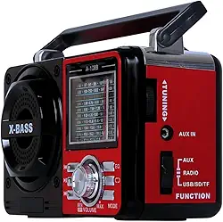 Rádio AM FM Retrô Vintage Portátil Com Bluetooth Cartão SD TF Auxiliar Recarregável Bivolt 110v 220v AD-1088 Antigo a Pilha e Tomada com Lanterna Univerza (Vermelho)