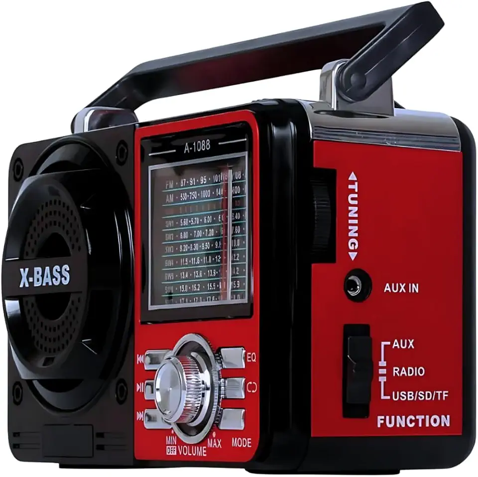 Rádio AM FM Retrô Vintage Portátil Com Bluetooth Cartão SD TF Auxiliar Recarregável Bivolt 110v 220v AD-1088 Antigo a Pilha e Tomada com Lanterna Univerza (Vermelho)