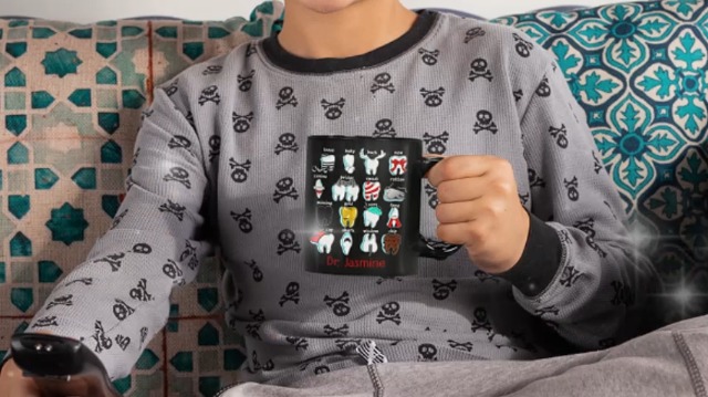 Funny Dentist Mug & Toothbrush Holder Set – Looks Like A Tooth With Mirror Spoon – Novelty Gift