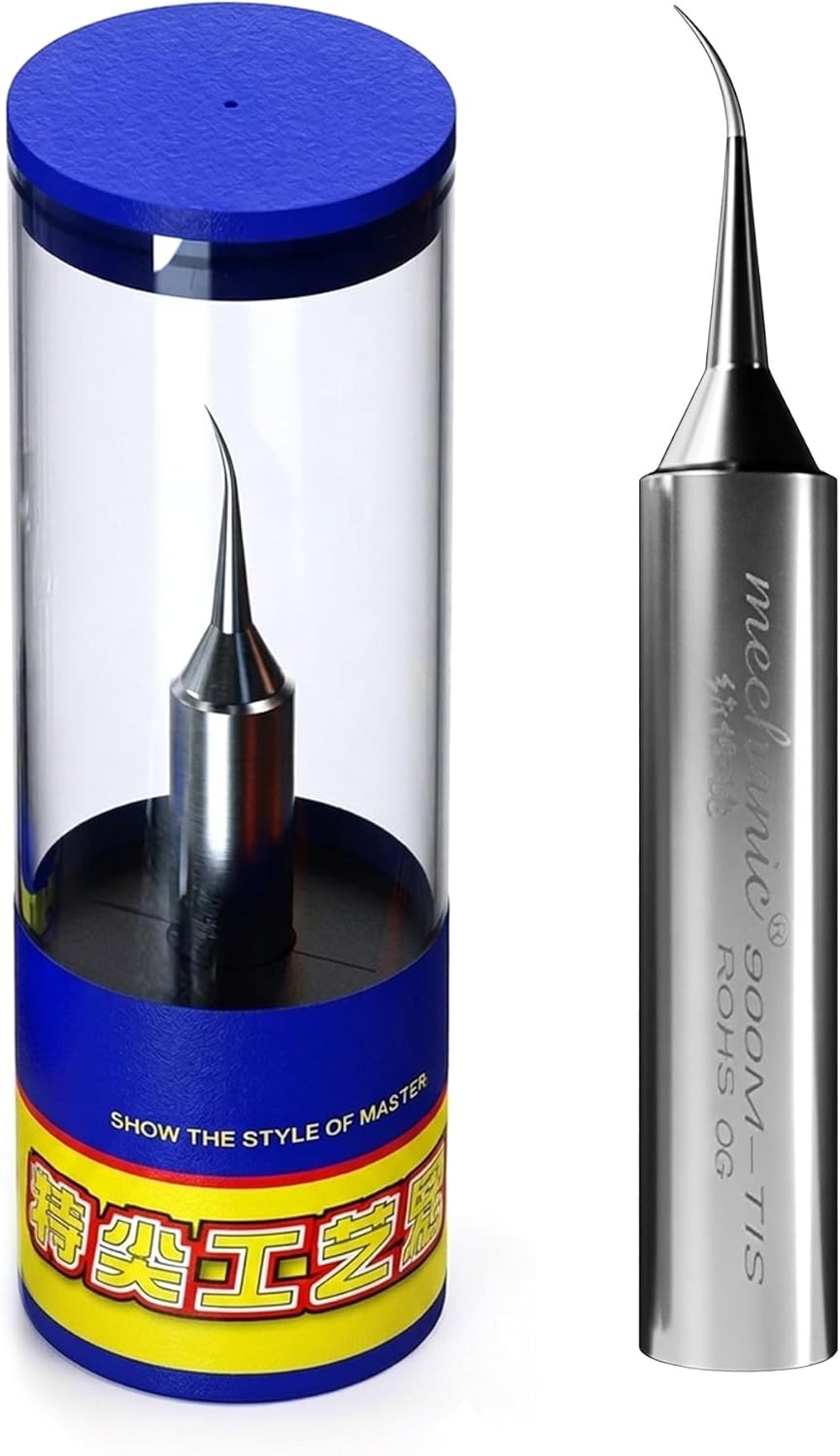 0.2mm Micro-Soldering Iron Tip | 900M-T-TI Straight 900M-T-TIS Curved | Lead-Free Solder Tip for Bridging Jumper Wire（Curved）