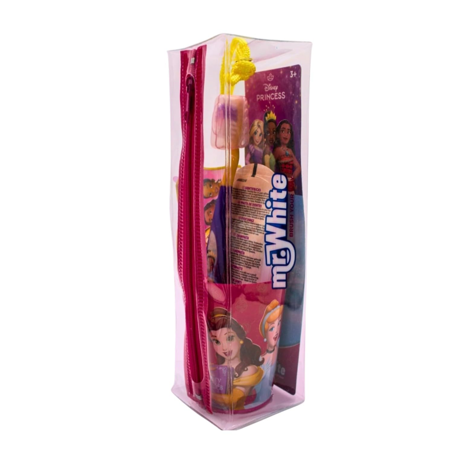 Set accessori per la cura dell'igiene orale per bambini Principesse Disney 4 pezzi spazzolino manuale dentifricio bicchiere pochette