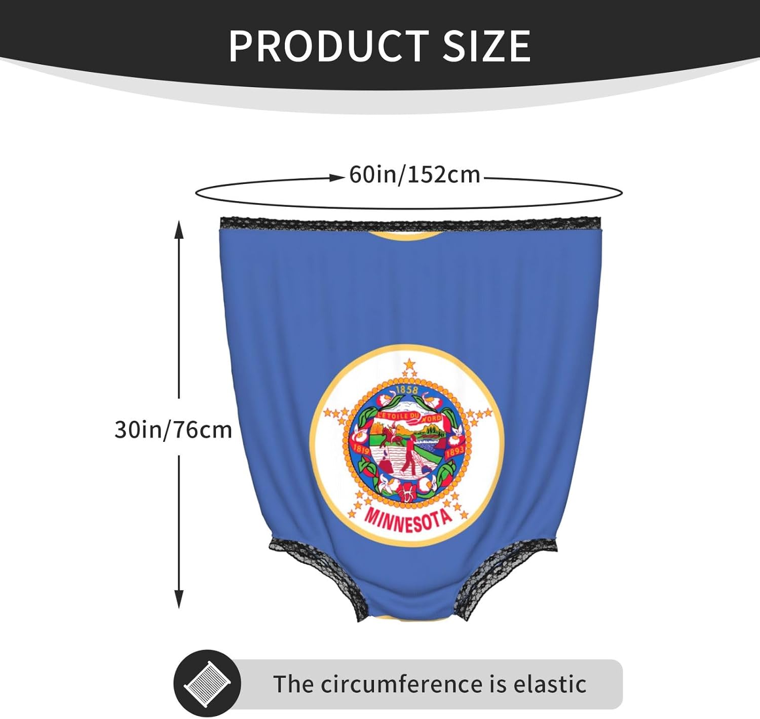 Minnesota State Flag Print Granny Panties With Elastic Waistband Breathable Giant Underwear Black