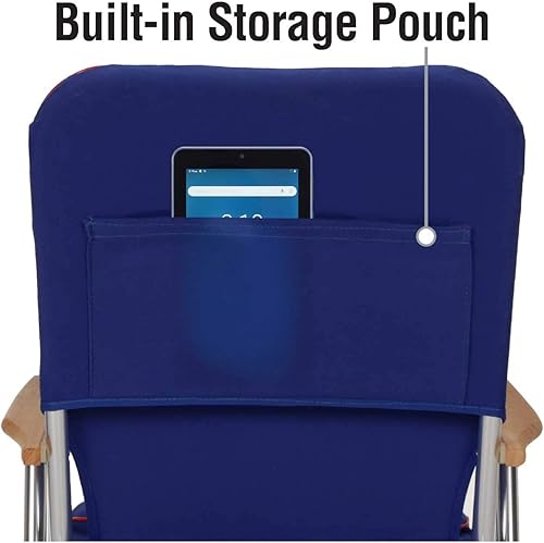 Miniatura 5 de Seachoice Silla plegable de lona con respaldo alto, azul con borde rojo, se pliega para un fácil almacenamiento