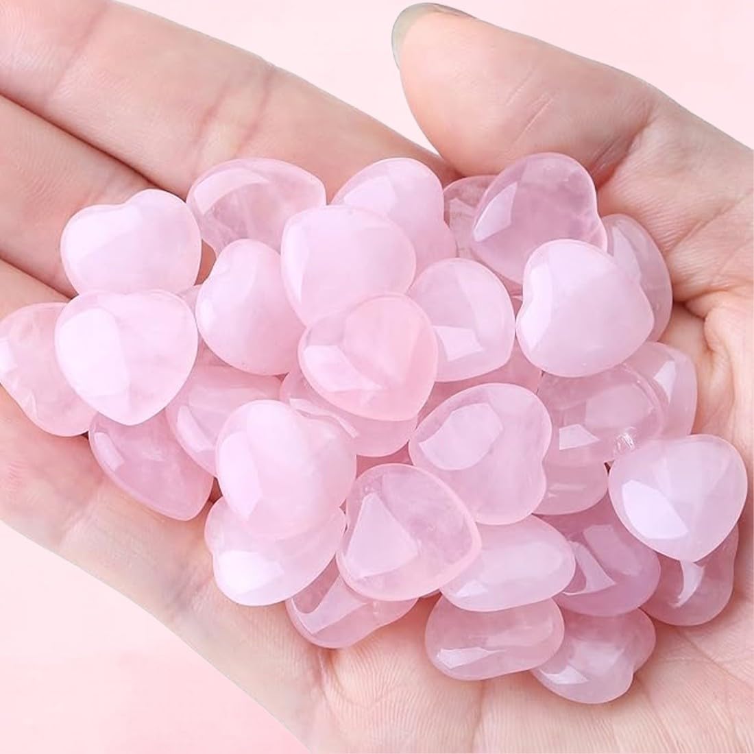 10 Piezas Cuarzo Rosa Piedra Natural, Corazones de Cuarzo Rosa, Piedras de Cristal Rosa Adornos de Corazón, Cristales Naturales Forma de Corazón, para Mujeres Reiki Meditación Decoración