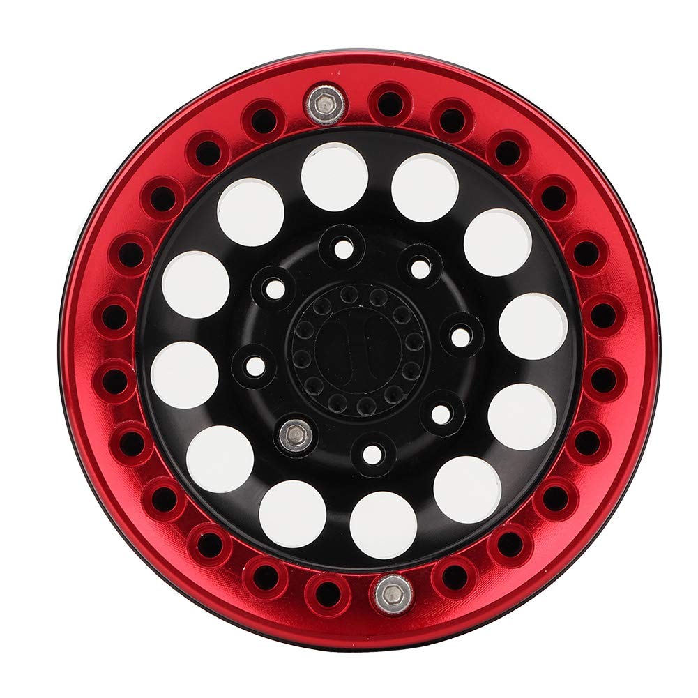 4Pcs 1.9 Pouce Jantes Beadlock moyeu de Jante Accessoire pour SCX10 1/10 RC Voiture(Black Red)