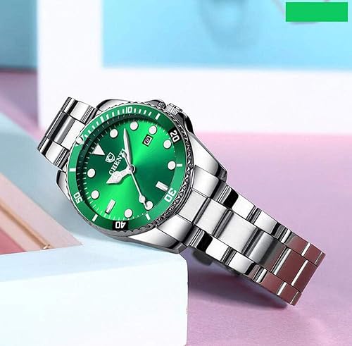 Miniatura 6 de MASTOP Reloj de pulsera de acero inoxidable plateado clásico de moda para mujer, impermeable, fecha, luminoso, vestido de dama