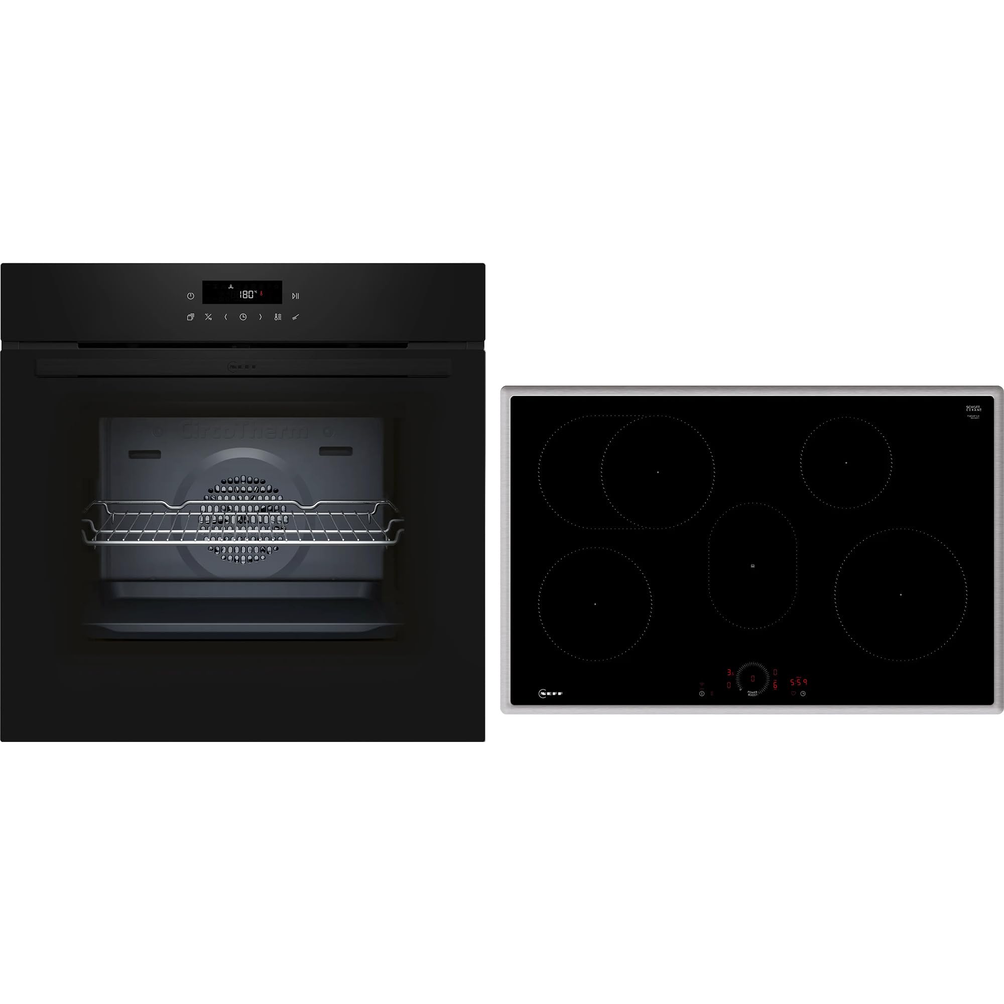 NEFF BTX48PIB0, Einbau-Herd-Set bestehend aus B2CCJ7AK3 Herd, 60 x 60 cm, Pyrolyse und EasyClean Selbstreinigung, Air Fry & T58SHF1L0 Induktionskochfeld, 80 cm, Bräterzone, Twist Touch