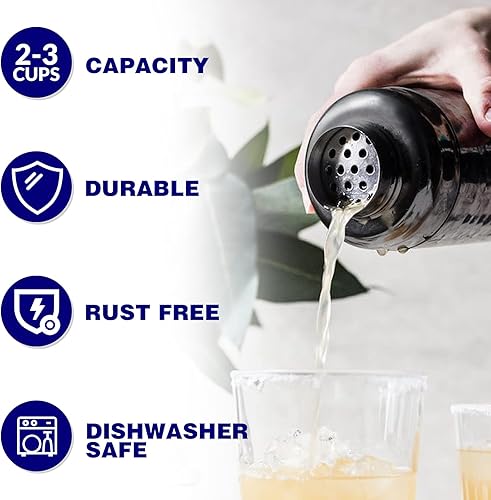 Miniatura 5 de Juego de coctelera grande de 24 onzas, mezcladora de martini de acero inoxidable 188 con colador integrado, jigger medidor y cuchara mezcladora,