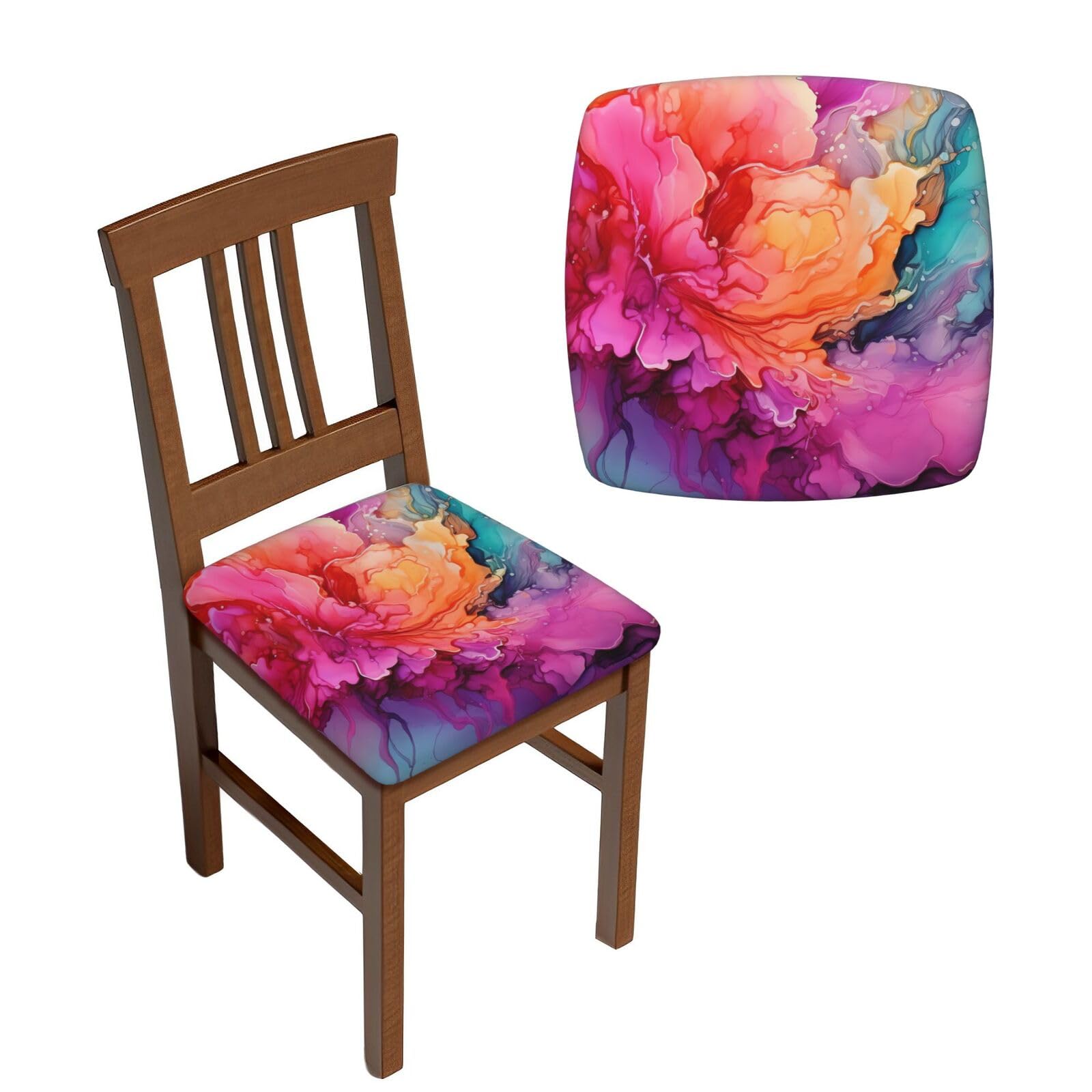 NONHAI 6PCS Dining Chair Seat Covers Set Colorful Watercolor Painting Stretch Removable Chairs Covers Washable Seat Cushion Slipcovers Protector for Dining Room Kitchen Chairs