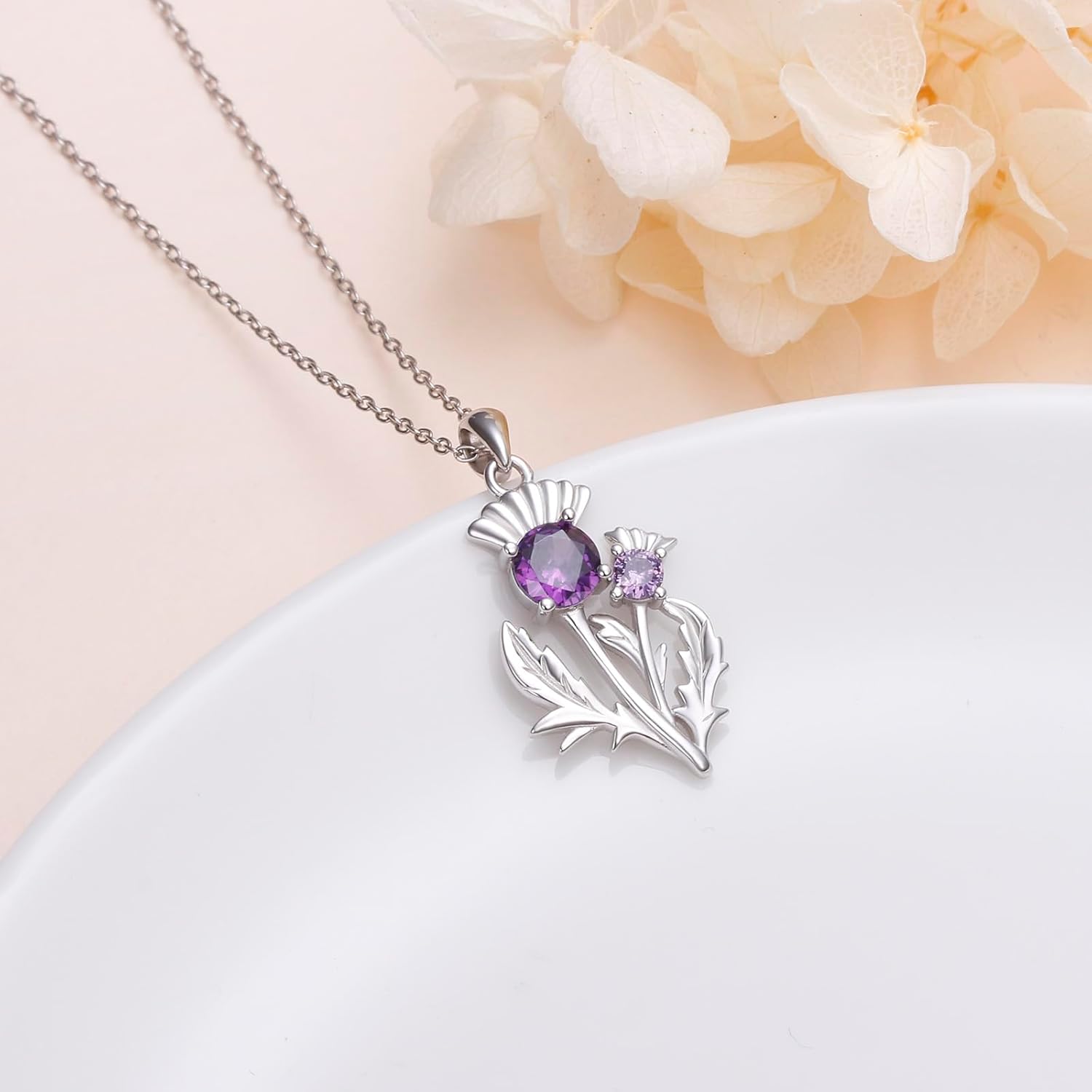 DAOCHONG S925 Sterling Silver Scottish Thistle Necklace Scotland Flower Pendant Necklace for Women Jewelry - Image 4
