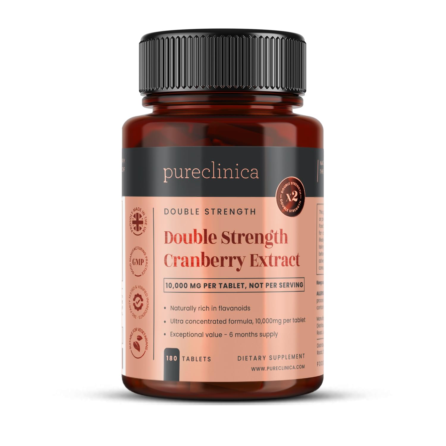 Extrait de Canneberge Double Concentration 10 000 mg x 180 Comprimés Ultra Concentrés - Fourniture de 6 mois !