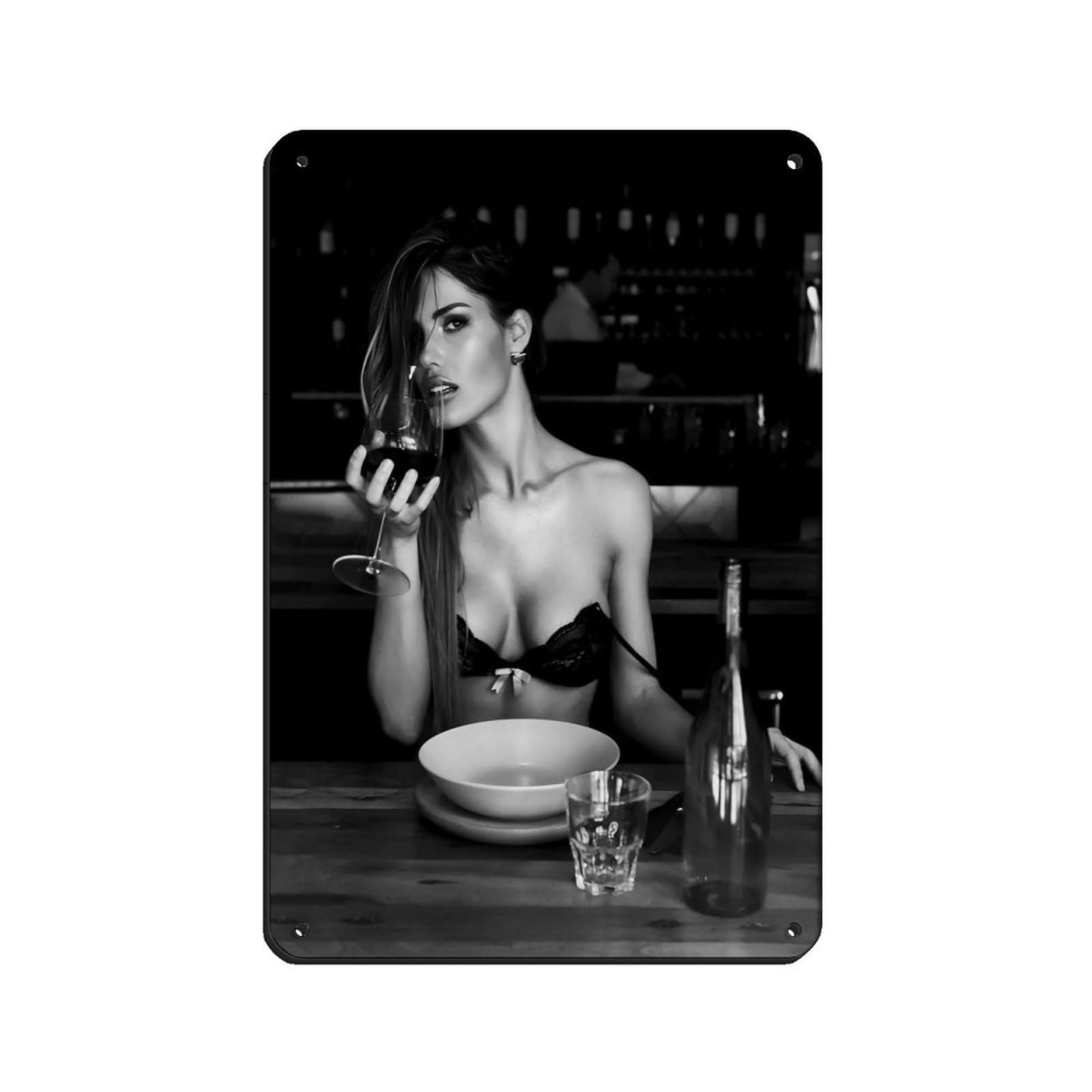 Woman Drinking Wine, SexyArt, Feminist Poster Retro Poster Metal Tin Sign Chic Art Retro Iron Painting Bar People Cave Cafe Family Garage Poster Wall Decoration 8x12inch(20x30cm)
