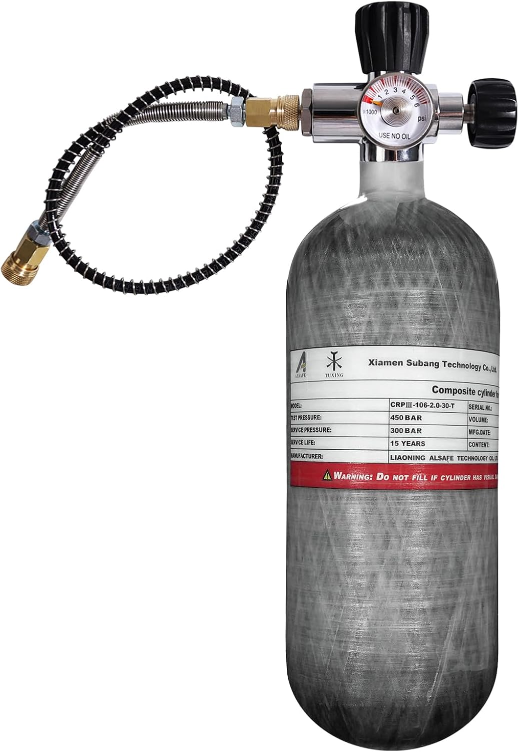 TUXING 4500Psi 2L 122Cu Carbon Fiber Paintball HPA Air Tank, with Pcp Filling Regulator Valve for Pcp Air Rifle Scuba Tank (Empty Bottle), M18*1.5