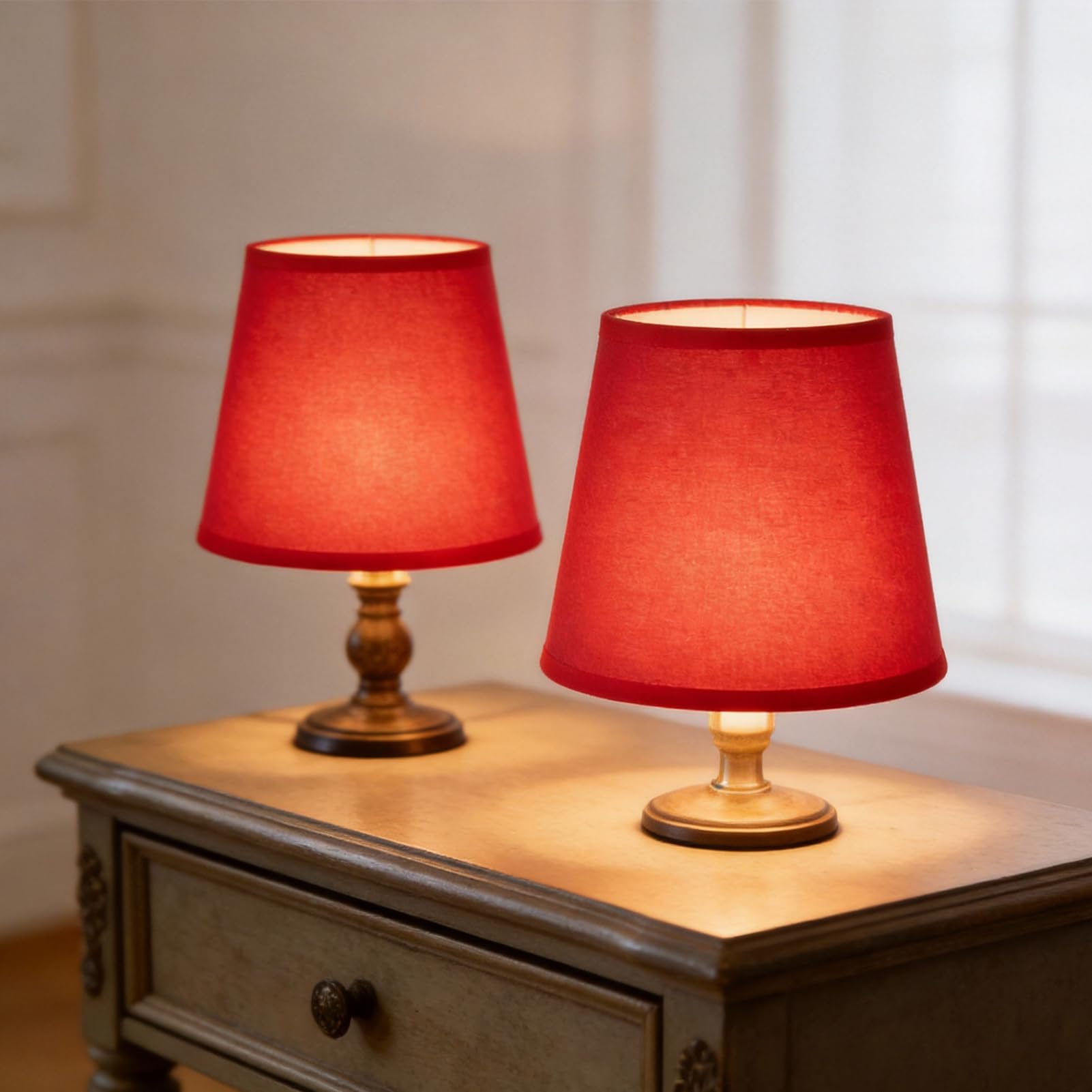 2 Uds., Lámpara De Interior, Pantalla De Mesa, Pantalla De Tela, Pantalla De Luz E14, Cubierta De Lámpara De Tela, Decoración Del Hogar Para Candelabros E14, Lámparas De Mesa Y Lámparas De Pie(Rojo)