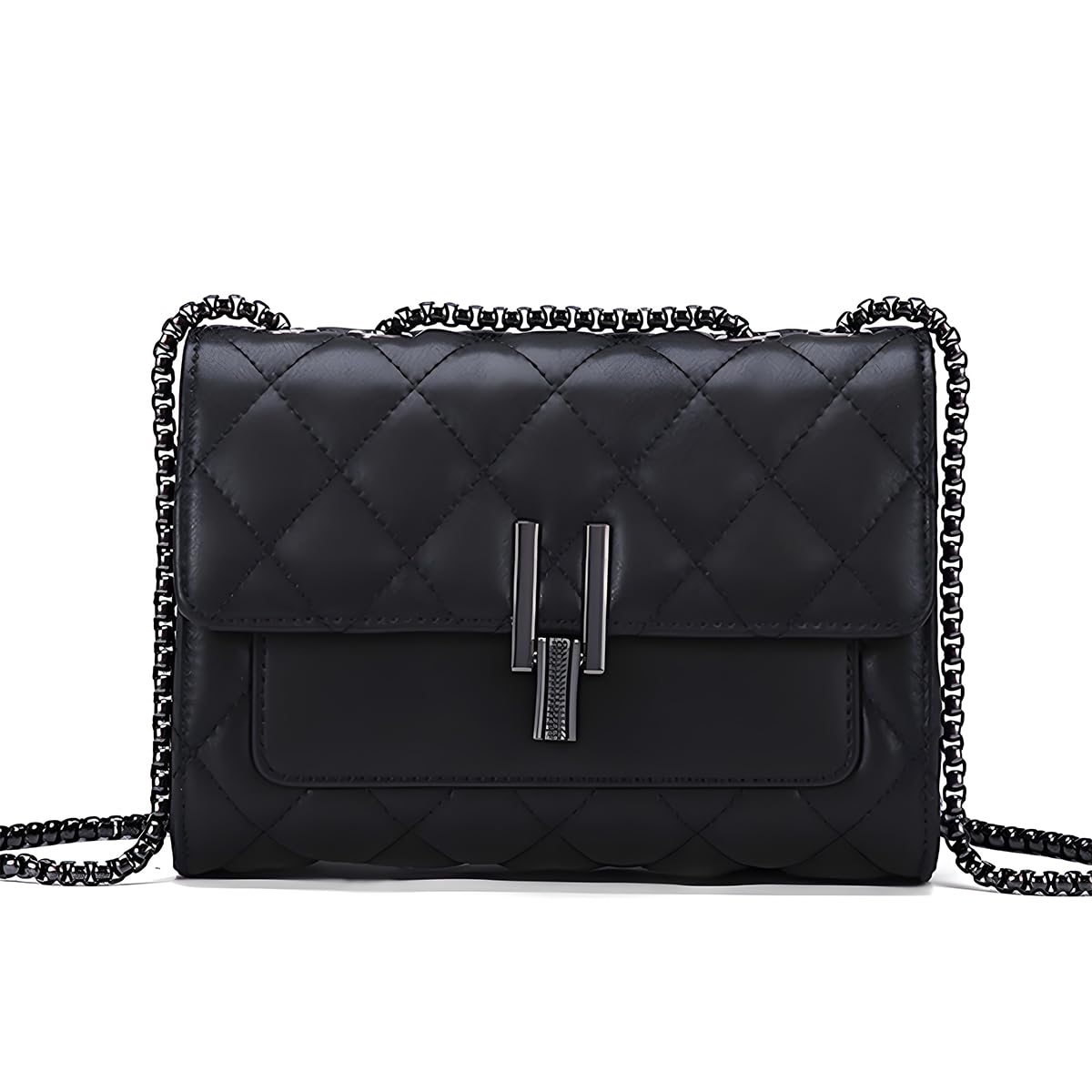 YXBQueen Black Handbags for Women Leather Purse Quilted Chain Crossbody Shoulder Purse, Black Chain Purse