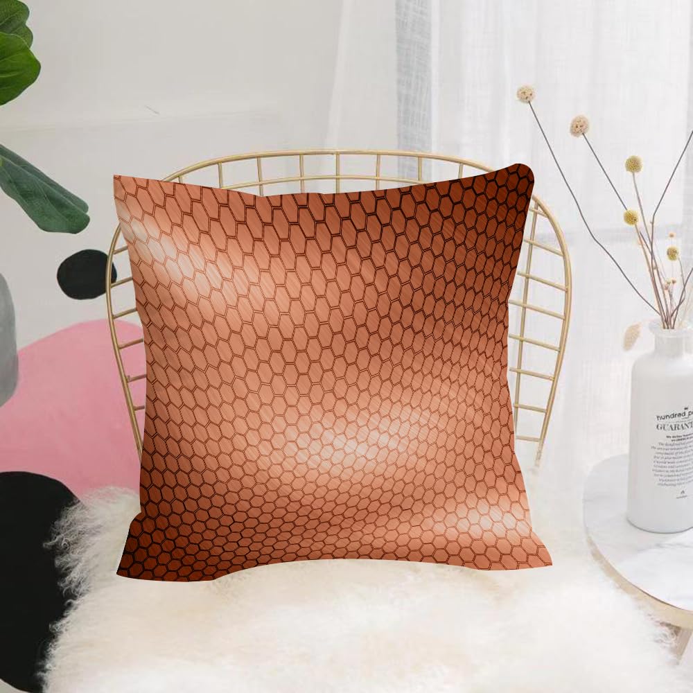 HYMSXW Cushion Cover,Throw Pillow Case Home Decorative for Living Room Bedroom Sofa Chair 20X20 Inch,Decorations in Copper, Hexagonal Pattern Fantasy Abstract Wavy Colors,Pillowcase 50X50cm