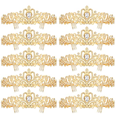 BBTO 10 Pcs Crystal Tiara and Crowns for Women Girls Princess Rhinestone Crown Queen Headband with Combs Bride Tiara for Birthday Party Wedding Prom Hair Accessories(Gold)