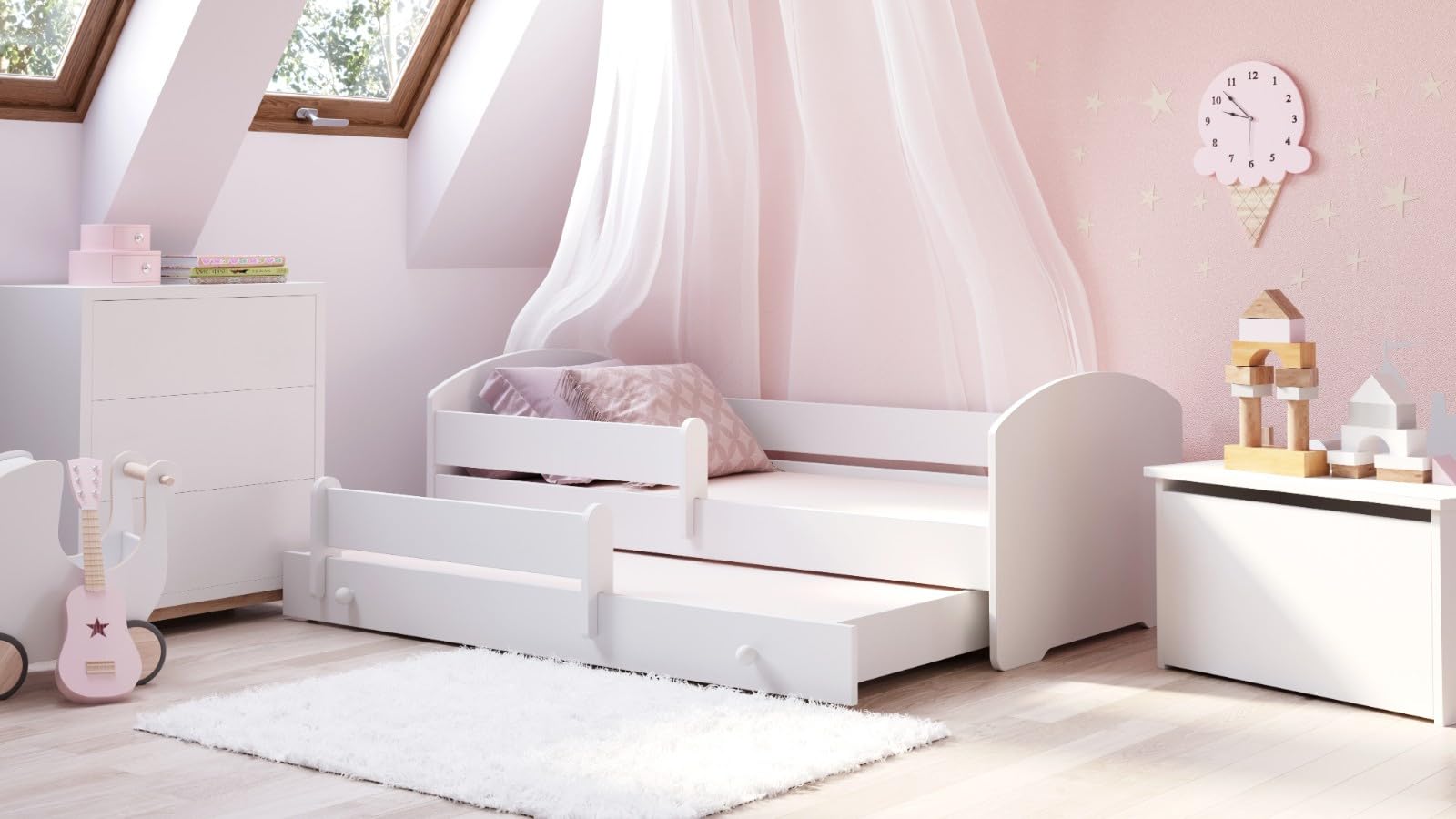 KOBI Letto Bambino LUK Singolo 160x80 estraibile con Materasso