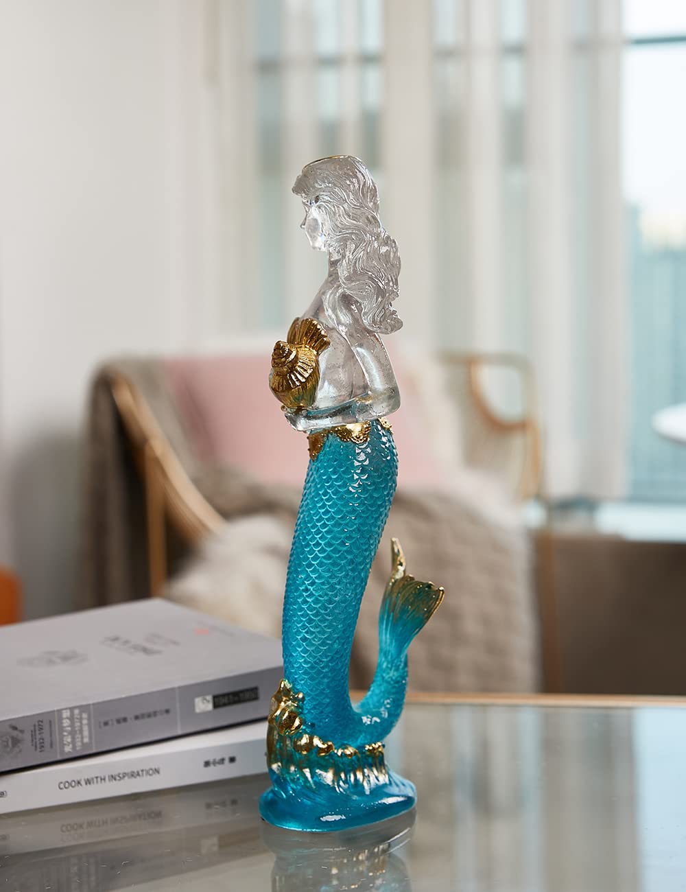 SEINHIJO Figura de Sirena Decorativa Femenina Escultura Moderna Adorno 25cm