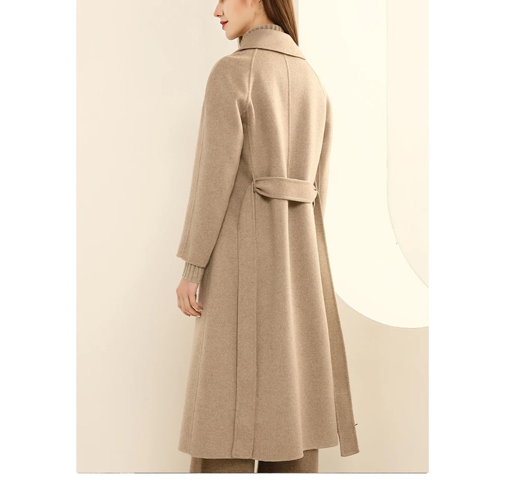 Inverno Doppio Lato Cashmere Cappotto Donna Rosa Lana Vestito Collare Di Mezza Lunghezza Lace-up Cappotto Eleganza Luce
