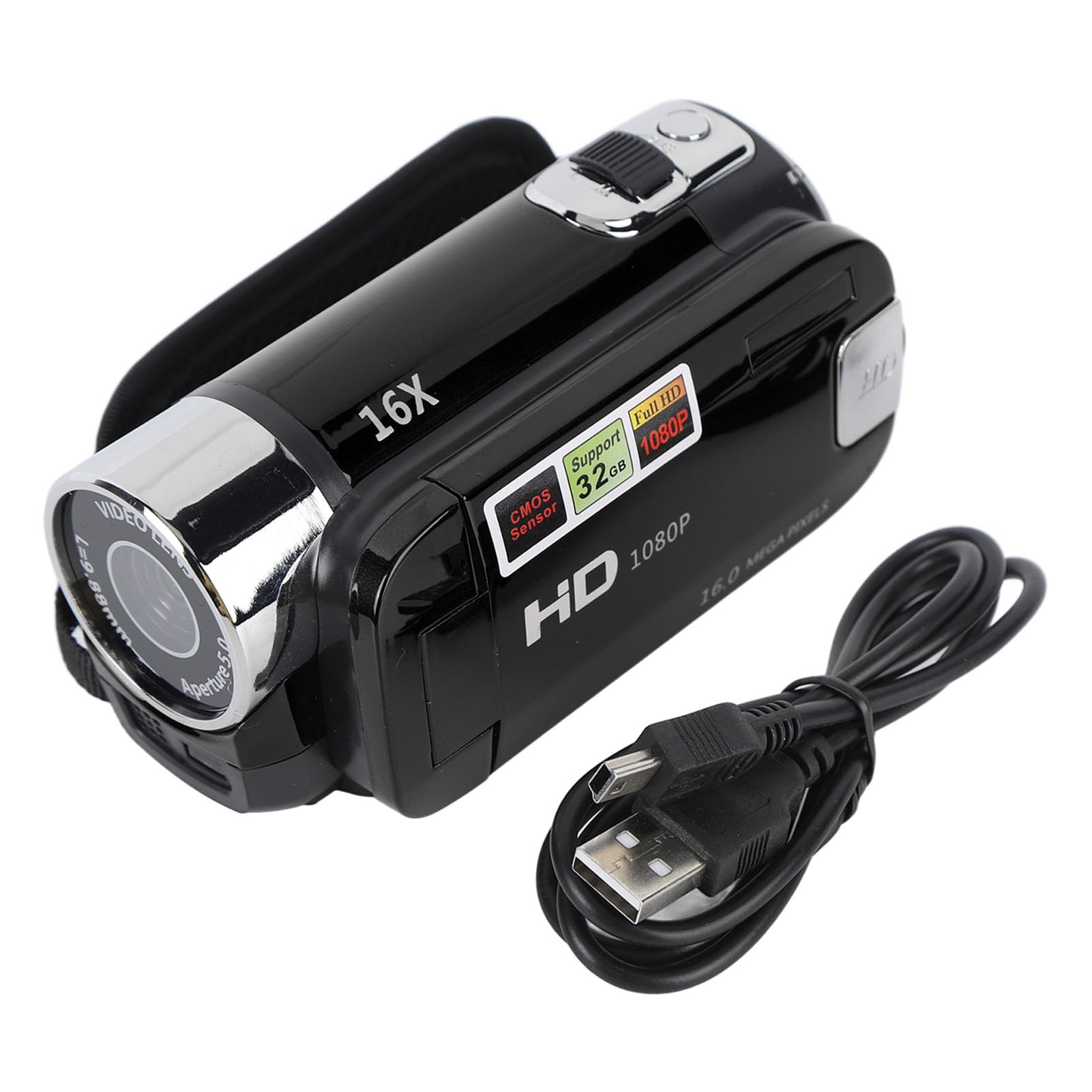 Elprico Fotocamera DV 4K 48MP, Videocamera con Zoom Digitale 16x con Cavo USB, Schermo Ruotabile TFT da 2,7 Pollici, Supporto per Scheda SD da 32 GB (non inclusa), per (BLACK)