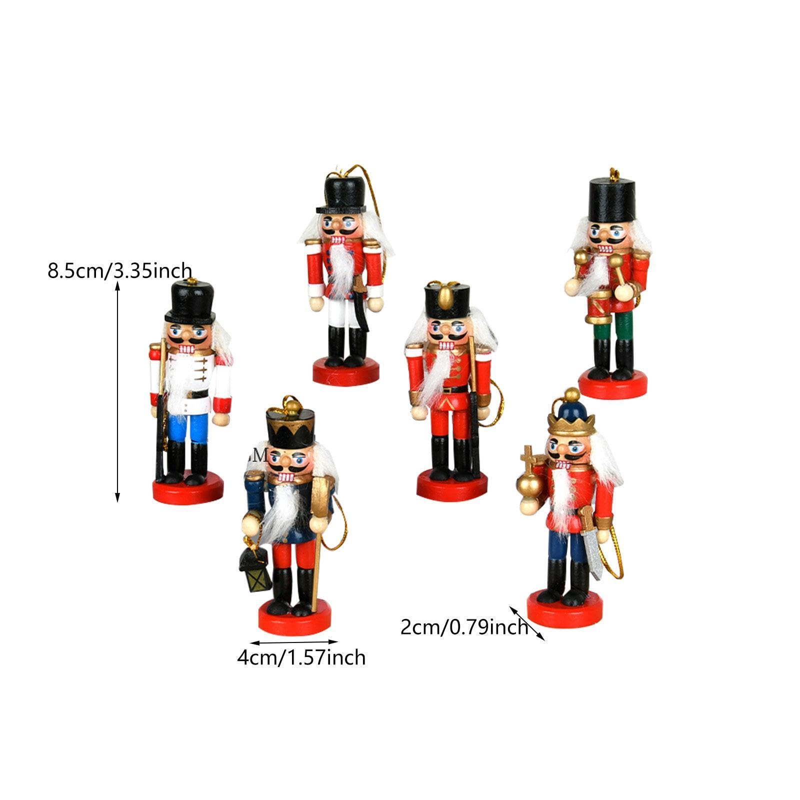 DYNWAVE 6X Wooden Nutcracker Figures Christmas Hanging Ornaments Nutcracker Soldier Figurine Gift Christmas Decorations for Cabinet, with White Coat