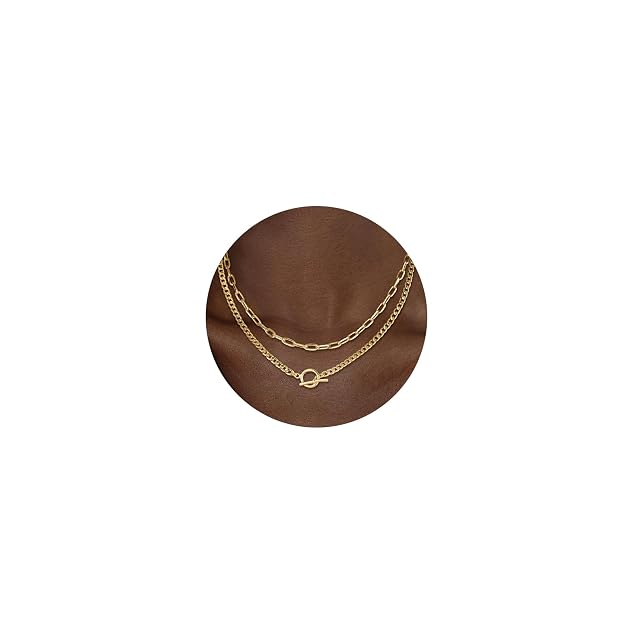 CHESKY Layered Necklaces for Women 14K Gold Plated Chain Necklace Women Trendy Cuban Link Paperclip Chain Toggle Clasp