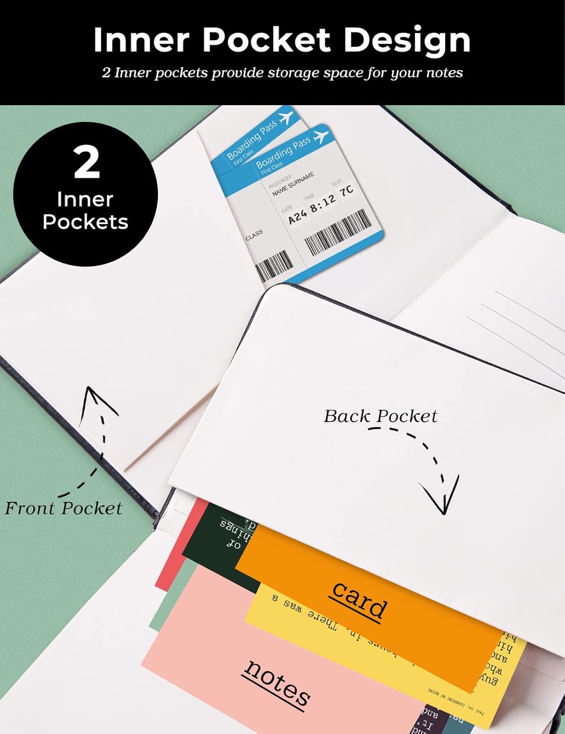 AISBUGUR Pocket Notebook Small Notebook 3-Pack, 3.7" x 5.7" Pocket Notebooks Hardcover with Thick Lined Paper, Inner Pockets, Cover Letter Embossing Design Mini Journal Notepad Black+Black+Black