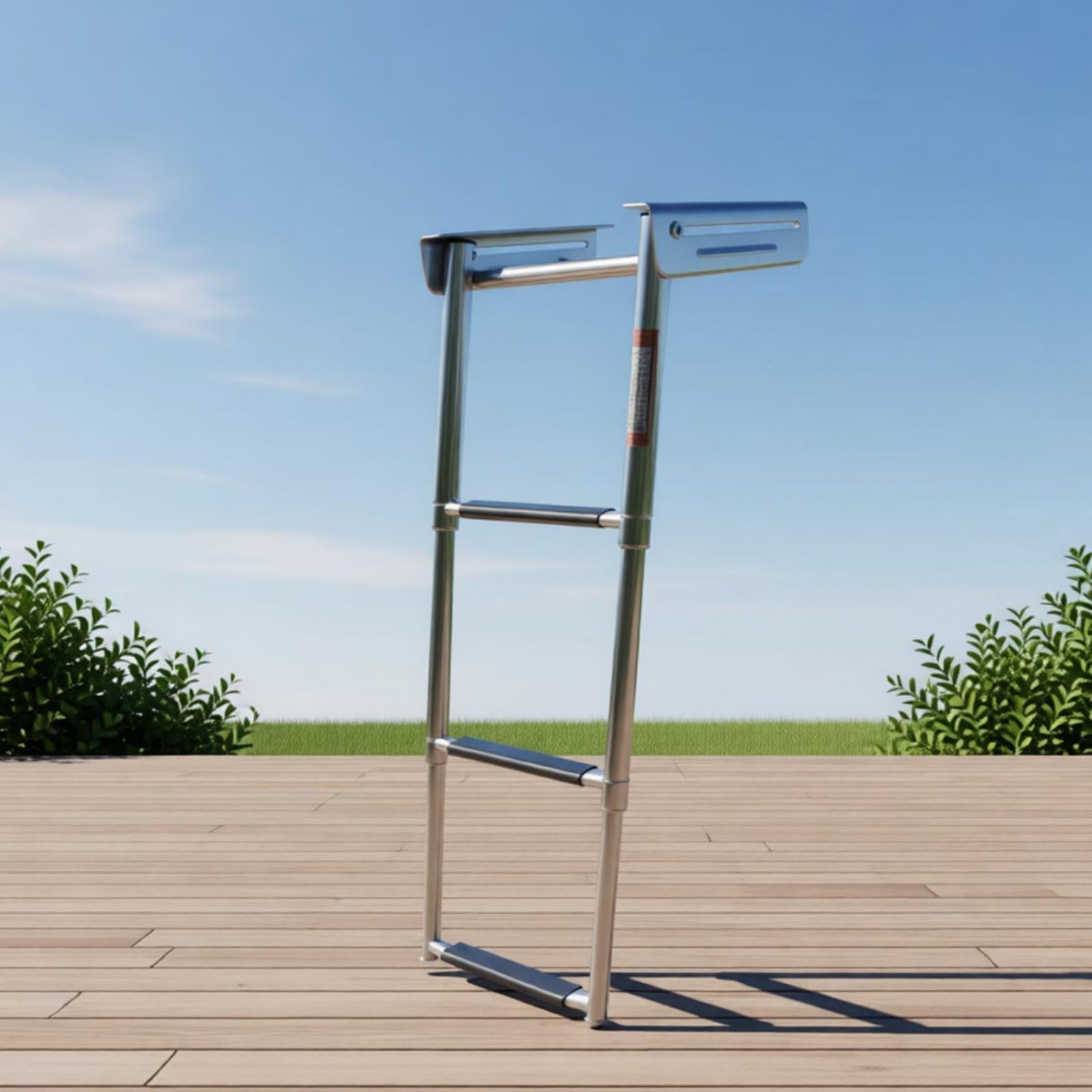 B Baosity Escalera Marina Plegable Extensible Antideslizante Acero Inoxidable 316 Retráctil Bajo con Cuerda Elástica Adecuada para Yates Lanchas Rápidas Pontones Embarques en Muelle, 3 Pasos