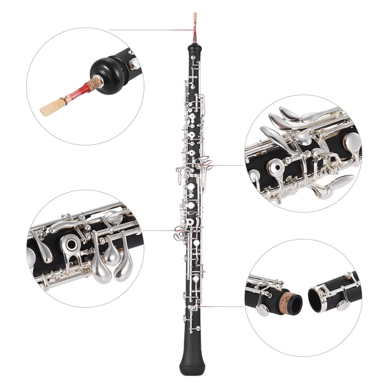 Strumento Oboe Chiave Professionale C Key Oboe Stile Semiautomatico Chiavi Placcate in Argento Strumento A Fiato con Custodia in Pelle di Canna Borsa per Il Trasporto Principiante di Oboe