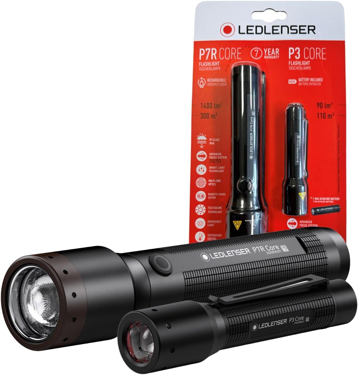 Ledlenser P7R Core Rechargeable & P3 Core AAA LED LED Torch, Water Resistant (IP68), Super