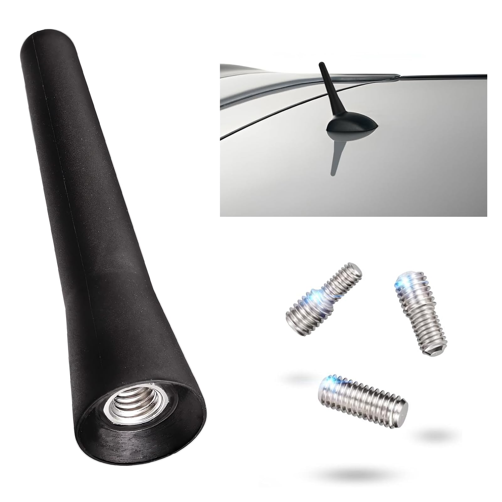 2 Antenne Universali Per Auto FM/AM, 65mm E 245mm, Con 6 Adattatori M4-M6, Nere - 6
