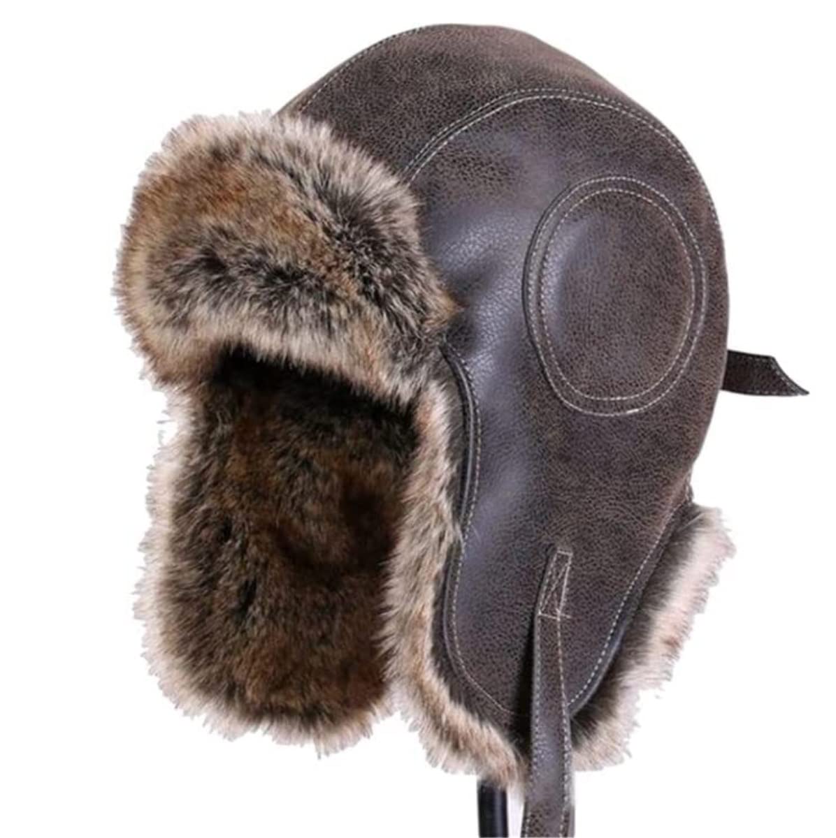 Czapka Zimowa Ekologiczna Męska Czapka Traperska Czapki Winter Trooper, Nauszniki Wiatroodporne Rosyjskie Narciarskie Ushanka Ciepła Czapka Zimowa