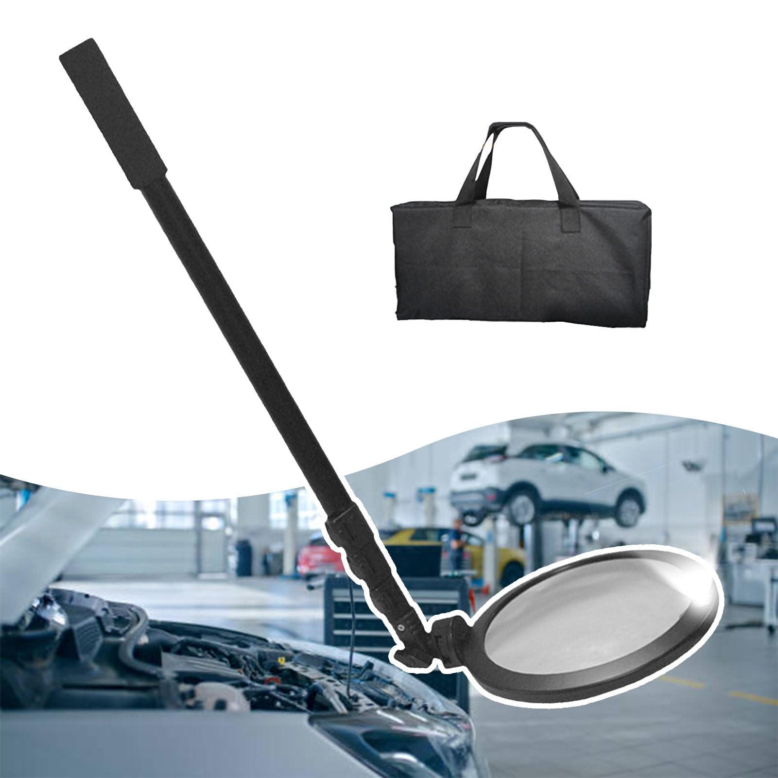 Espejo De Inspección De Bajos De Vehículos Portátil - Espejo De Taller Giratorio De 360° con Luz Led/Espejo Acrílico De 16 Cm/Mango Retráctil De 52-160 Cm, Espej
