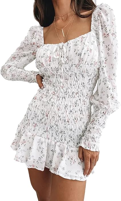 Damen-Sommerkleid – Figurbetont, Midilänge Mit Quadratischem Ausschnitt & Laternenärmeln – Aus Polyester/Elastan