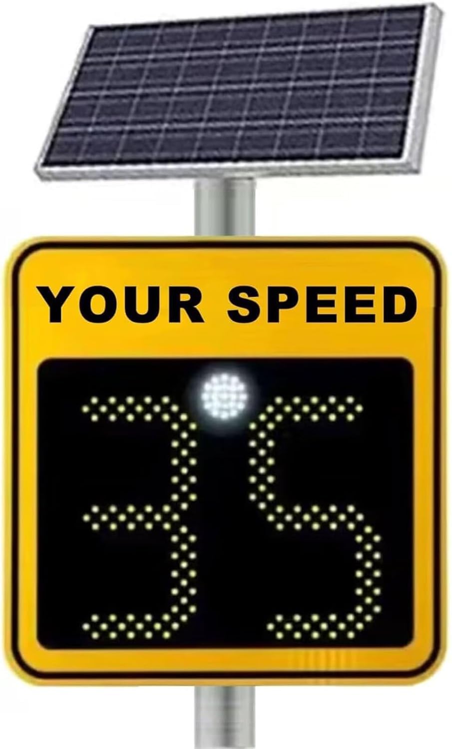 Señal de límite de velocidad por radar, señal de aluminio impermeable con alimentación solar y 2 detectores de velocidad digitales para la seguridad en calles y vecindarios, 24 x 24 pulgadas