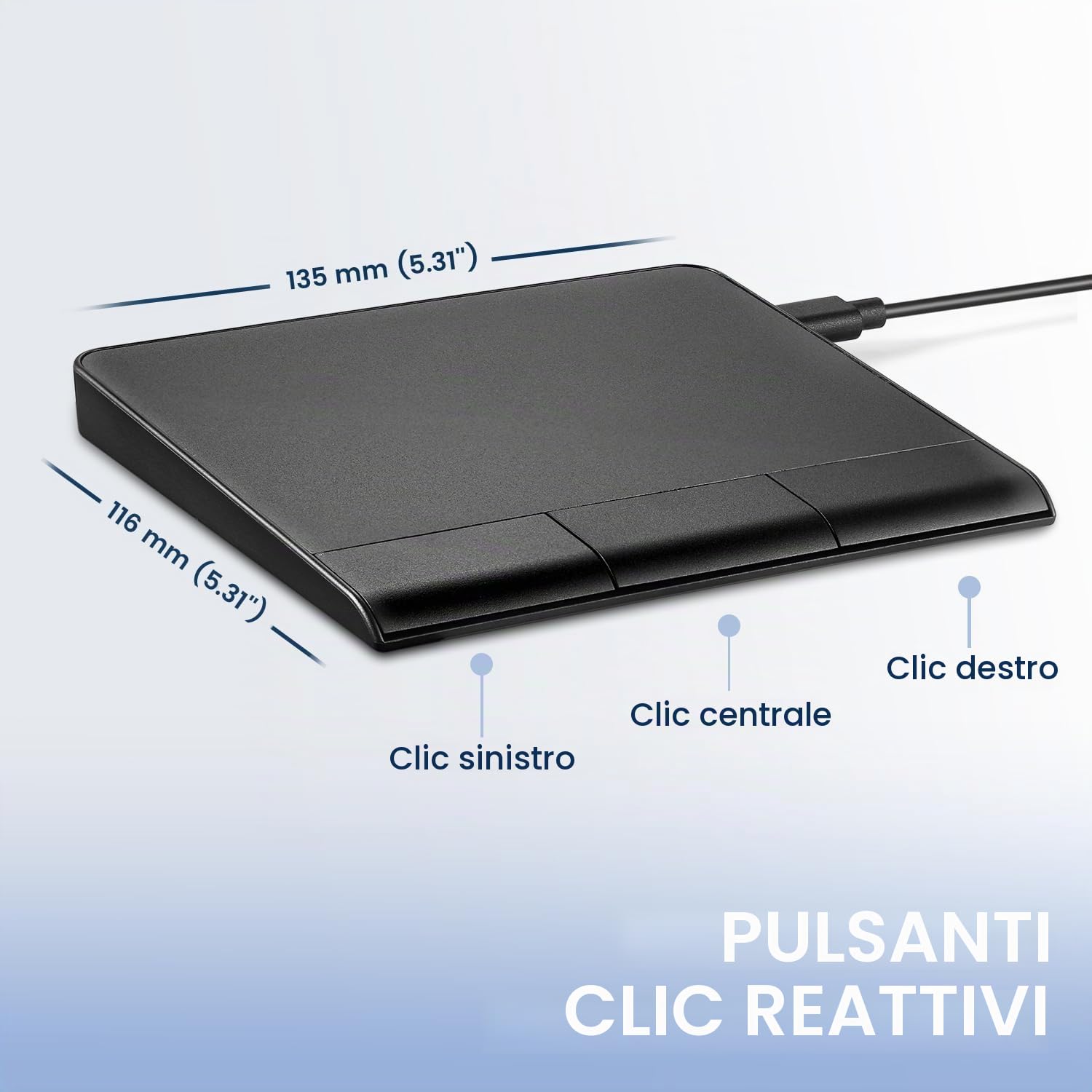 perixx PERIPAD-506 - Touchpad USB sottile con cavo, touchpad staccabile per desktop e laptop, misura grande, 13,5 x 11,6 x 1,4 cm, nero