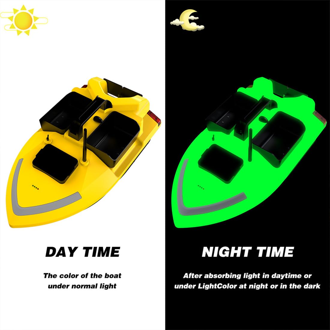 Barco de Cebo RC con GPS para Pesca de Carpas, V020, 74 V, 5200 mAh, 500 m, Control Remoto, Cebo, Carga de 3 kg, 40 Puntos GPS, 3 Compartimentos y Luces LED, Ideal para Lagos.