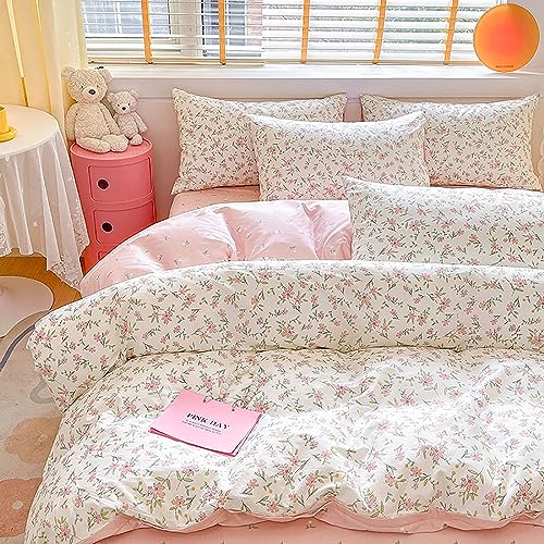 Eavd EAFL0015-T Girls Floral Duvet Cover Twin White Soft 100% Cotton Small Cute Floral Botanical Bedding Set thumb #3