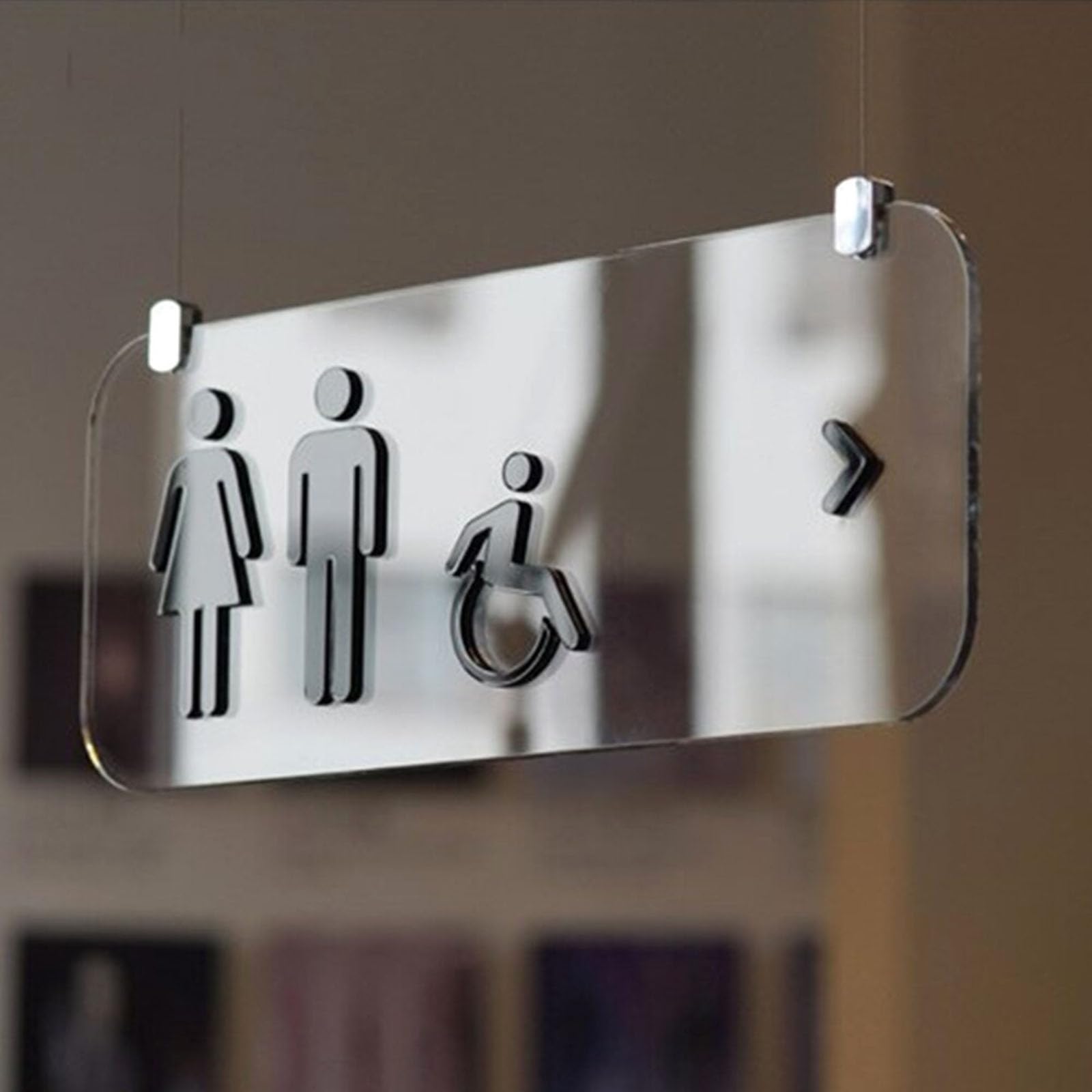 Letrero de baño colgante, acrílico transparente con cuerda para oficina, restaurante, instalaciones públicas