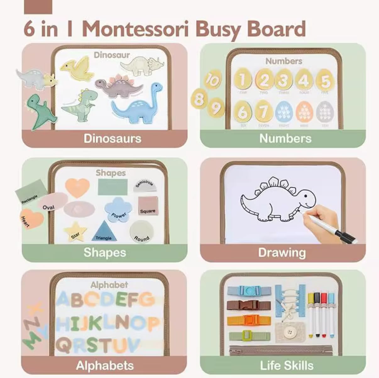 Busy Board for Toddlers, Montessori Sensory Toy with Alphabet, Numbers, Shapes & Fine Motor Activities - Image 2