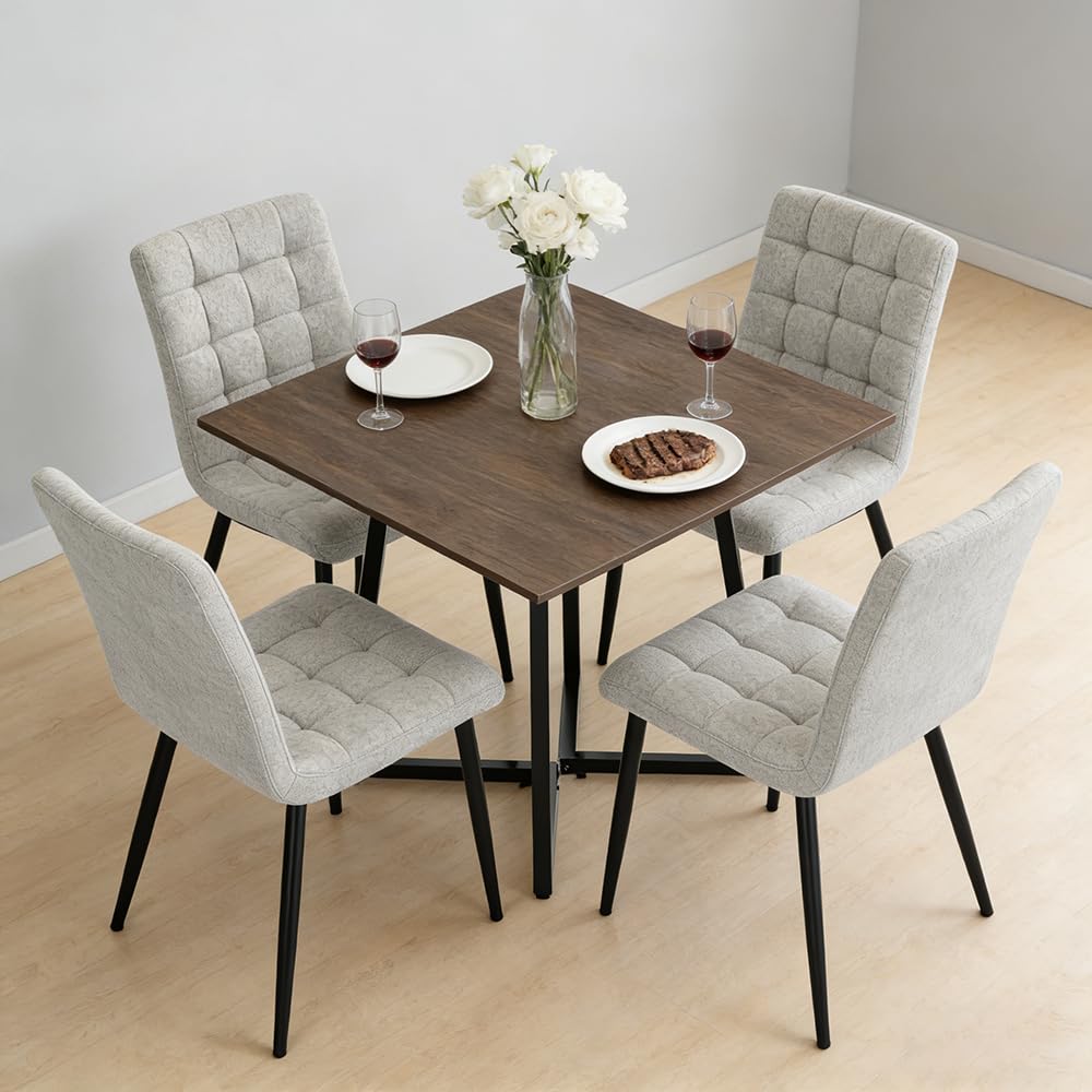 Warmiehomy Square Dining Table and Chairs Set 4, Modern Wooden Small Kitchen Dining Table with 4 Chairs for Small Space Home Apartment, Living Room (Grey, 5pcs)
